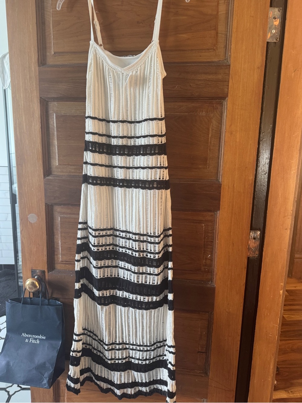 Abercrombie & Fitch Cream Maxi Dress with Black Stripes
